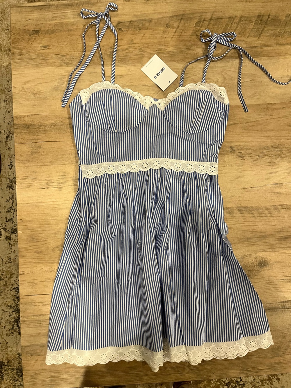 Forever 21 Blue & White Striped Women's dress with Eyelet Trim